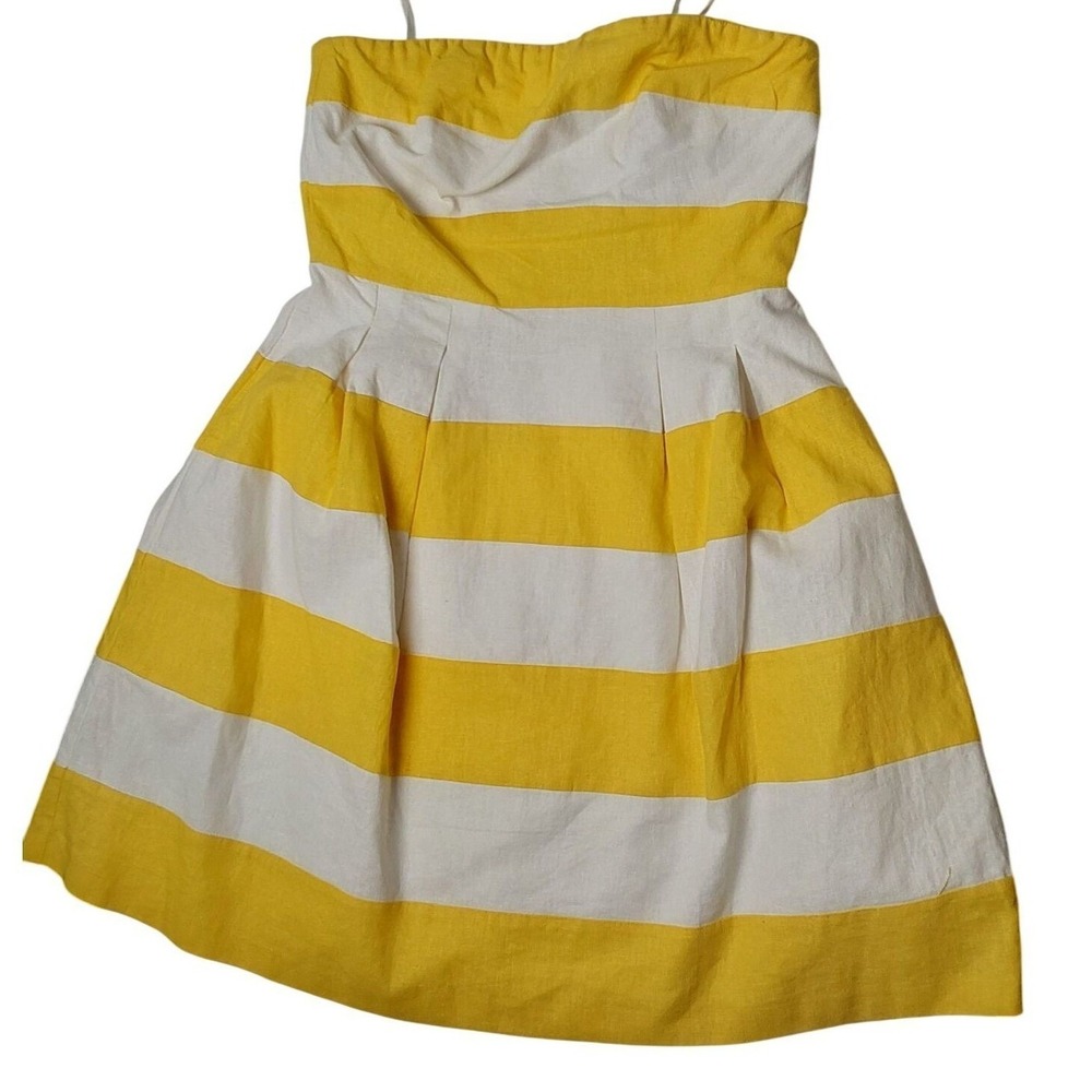 Ann Taylor Loft Yellow White Striped Strapless Linen Blend Dress 2P NWT